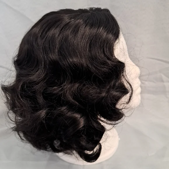 Black Vintage Finger Wave Wig - Picture 3 of 8